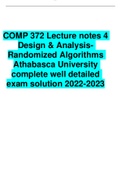 COMP 372 Lecture notes 4 Design & Analysis- Randomized Algorithms Athabasca University complete well detailed exam solution 2022-2023 