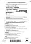  Pearson Edexcel Level 3 GCE 9MA0/31 Mathematics  Advanced  PAPER 31 Statistics June 2024