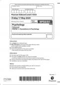 Pearson Edexcel Level 3 GCE Psychology Advanced  PAPER 1: Foundations in Psychology  9PS0/01 June 2024