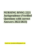 NURSING RNSG 2221 Jurisprudence (Verified Questions with correct Answers 2022/2023)