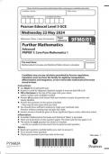 Pearson Edexcel Level 3 GCE Further Mathematics 9FM0/01  Advanced  PAPER 1 Core Pure Mathematics 1 June 2024