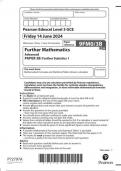  Pearson Edexcel Level 3 GCE 9FM0/3B Further Mathematics  Advanced  PAPER 3B: Further Statistics 1 june 2024