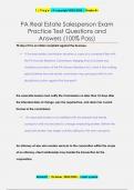 PA Real Estate Salesperson Exam  Practice Test Questions and  Answers (100% Pass)