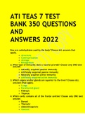 ATI TEAS 7 TEST BANK 350 QUESTIONS AND ANSWERS 2022, COMPLETE VERIFIED SOLUTION