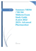Summary NR566 / NR 566 Midterm Exam Study Guide (Latest 2022 / 2023): Advanced Pharmacology for Care of the Family - Chamberlain College