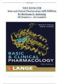 TEST BANK FOR Basic and Clinical Pharmacology 15th Edition by Bertram G. Katzung All Chapters 1 - 66 Complete , ISBN: 9781260452310