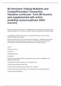 IB Interviews Trading Multiples and Comps/Precedent Transaction Valuation continued - from IBI lessons and supplemented with online modeling resources(Exam 100% Correct)