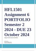 HFL1501 Assignment 6 PORTFOLIO (COMPLETE ANSWERS) Semester 2 2024 - DUE 23 October 2024; 100% TRUSTED Complete, trusted solutions and explanations.. Ensure your success with us...