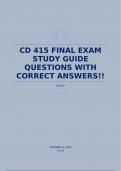 CD 415 FINAL EXAM STUDY GUIDE QUESTIONS WITH CORRECT ANSWERS!!