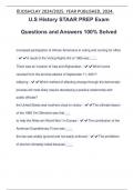 U.S History STAAR PREP Exam Questions and Answers 100% Solved