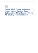 COUN 6306 Ethics and Legal Issues Latest Review Test Submission: Final  Exam - Week 10-(Highly recommended)