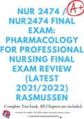 NUR 2474 / NUR2474 Final Exam: Pharmacology for Professional Nursing Final Exam Review (Latest 2021/2022) Rasmussen