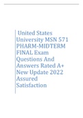 United States University MSN 571 PHARM-MIDTERM FINAL Exam Questions And Answers Rated A+ New Update 2022 Assured Satisfaction