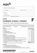 AQA GCSE COMBINED SCIENCE SYNERGY QUESTION PAPER 1 2024:(8465/1F Foundation Tier Life and Environmental Science)