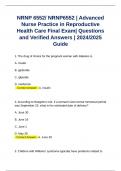 NRNP 6552/ NRNP6552 Final Exam | Advanced Nurse Practice in Reproductive Health Care Final Exam| Questions and Verified Answers | 2024/2025 Guide 