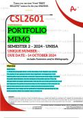 CSL2601 PORTFOLIO MEMO - OCT./NOV.  2024 - SEMESTER 2 - UNISA - DUE DATE :- 14 OCTOBER 2024 (DETAILED ANSWERS WITH FOOTNOTES AND BIBLIOGRAPHY - DISTINCTION GUARANTEED!) 