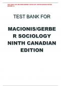 Test Bank for Macionis Gerber, Sociology, Ninth Canadian Edition (all chapters questions/answers/rationales) latest 2025/2026, A+ guide.