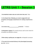 LETRS Unit 1, Session 3.docx Questions With Correct Answers 100% Verified
