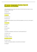 AP Human Geography Practice Test (75 Questions, 60 minutes)  1.The relationship between an object on the surface of the Earth and the same object on a map projection is known as what? (A) Map Class (B) Map projection (C) Map scale (D) Map distortion (E) M