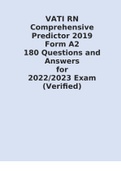 VATI RN Comprehensive Predictor 2019 Form A2 180 Questions and Answers for 2022/2023 Exam (Verified)   