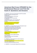 American Red Cross CPR/AED for the Professional Rescuer and First Aid Exam A- Questions and Answers