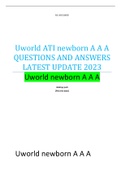 Uworld ATI newborn A A A QUESTIONS AND ANSWERS LATEST UPDATE 2023