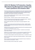 ACQ 101 Module 16 Production, Quality, Manufacturing Management written trial exam questions and answers 2023