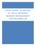 STUDY GUIDE - EXAM FOR:  IS-700.A: NATIONAL  INCIDENT MANAGEMENT  SYSTEM (NIMS)