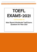 TOEFL EXAMS-2021 Most Recent Worldwide Toefl Exams Questions for Year 2021 