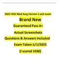 2023 HESI Med Surg Version 1 exit exam Brand New Guaranteed Pass A+ Actual Screenshots Questions & Answers Included Exam Taken: 1/1/2023 (I scored 1030)