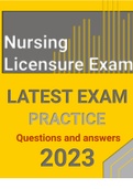 (download) (NLE)Nursing Licensure Exam Questions and answers. UPDATED  2023 