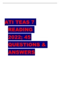 ATI TEAS 7 READING 2022; 45 QUESTIONS & ANSWERS