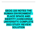 GEOG 220 THE HUMAN ENVIRONMENT COMPLETE COUSRE  SOLUTION WITH COMBINED  LESCTURE NOTES AND CHEAT EXAM SOLUTIONS RE- UPDATE  FOR 2023  CONCORDIA UNIVERSITY