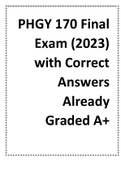 PHGY 170 Final Exam (2023) with Correct Answers Already Graded A+