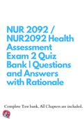 NUR 2092 / NUR2092 Health Assessment Exam 2 Quiz Bank | Questions and Answers with Rationale