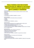 TRAA TOWING AND RECOVERY ASSOCIATION OF AMERICA NATIONAL DRIVER CERTIFICATION QUESTIONS WITH CORRECT ANSWERS