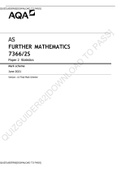 AS FURTHER MATHEMATICS 7366/2S Paper 2 Statistics[MARK SCHEME]DOWNLOAD TO PASS