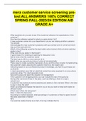 mera customer service screening pretest ALL ANSWERS 100% CORRECT SPRING FALL-2023/24 EDITION AID GRADE A+