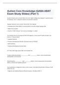 Autism Core Knowledge (QABA ABAT Exam Study Slides) (Part 1) exam 2023