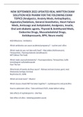 NEW SEPTEMBER 2022 UPDATED REAL WRITTEN EXAM SOLUTION HESI PHARM FOR THE FOLOWING EXAM  TOPICS (Analgesics, Anxiety Meds, Antiepileptics,  Hypnotics/Sedatives, General Anesthetics, Heart Failure  Meds, Anticoags and Antiplatelet, Analgesics, Insulin,  Ora