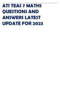 ATI TEAS 7 MATHS  QUESTIONS AND  ANSWERS LATEST  UPDATE FOR 2023