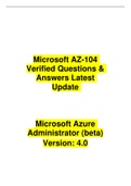 AZ-104 Microsoft Azure Administrator (beta) Version: 4.0 Questions And Verified Answers (Test Bank)