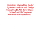 Solutions Manual for Radar Systems Analysis and Design Using MATLAB 4th Edition By Bassem Mahafza