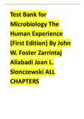 Test Bank for Microbiology The Human Experience (Second Edition) By John W. Foster Zarrintaj Aliabadi Joan L. Slonczewski ALL CHAPTERS