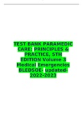 TEST BANK PARAMEDIC CARE: PRINCIPLES & PRACTICE, 5TH EDITION Volume 3 Medical Emergencies BLEDSOE