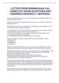 LETTER FROM BIRMINGHAM JAIL COMPLETE EXAM QUESTIONS AND ANSWERS GRADED A + MATERIAL