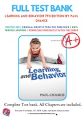 Test Bank for Learning and Behavior 7th Edition by Paul Chance Chapter 1-13 Complete Guide