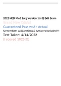 2022 HESI Med Surg Version 1 (v1) Exit Exam Brand New Q&As!