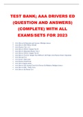 TEST BANK; AAA DRIVERS ED (QUESTION AND ANSWERS) (COMPLETE) WITH ALL EXAMS/SETS FOR 2023  |Verified