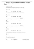 Test Bank for Dosage Calculations 9th Edition Pickar Chapter 1 - 17 Updated 2023